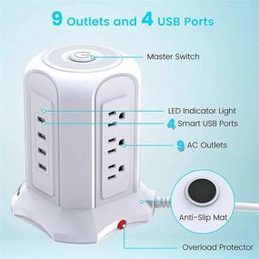 img 2 attached to 💡 JACKYLED 10-Foot Surge Protector Power Strip Tower with 9 Outlets, 4 USB Ports – 1080J, Fireproof Charging Station for Multiple Devices at Home, School, Office