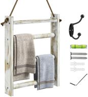 greenstell rustic wood farmhouse towel rack with rope - small white ladder style décor for bathroom, living room, and cloakroom logo