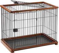 versatile wooden pet crate: open top dog cage kennel with tray, escape-prevent locks - ideal for medium and small dogs, indoor/outdoor pet playpen - brown wood логотип