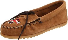 img 4 attached to Adorable Minnetonka Thunderbird Toddler Little Brown Girls' Shoes and Flats – Comfort and Style in One!