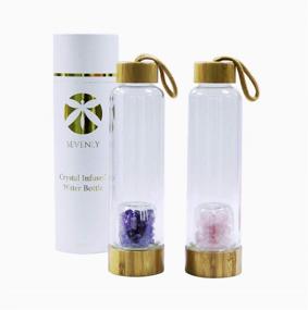 img 1 attached to 💎 Crystalline Water: BPA-Free Glass Bottle Infused with Rose and Amethyst Quartz Healing Gem Stones, Includes Eco-Friendly Bamboo Sleeve!