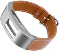 👑 duigong garmin vivofit 3 replacement bands: brown leather strap with silver stainless steel hardware - enhance your style and comfort! logo