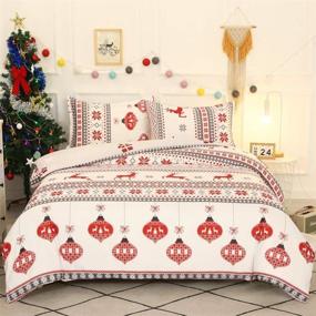 img 2 attached to ADASMILE A & S Christmas Deer Duvet Cover Twin: Festive Animal Pattern Bedding Set for Kids Boys and Girls Room - Red Lantern Design with Geometric Festival Elk Comforter Cover and 1 Pillowcase