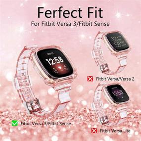 img 1 attached to Clear Glitter Bumper Case with AIRSPO Bands Compatible for Fitbit Versa 3 - Replacement Wristband Strap for Women and Men in Pink