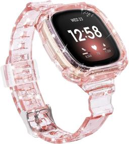 img 4 attached to Clear Glitter Bumper Case with AIRSPO Bands Compatible for Fitbit Versa 3 - Replacement Wristband Strap for Women and Men in Pink