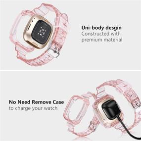 img 2 attached to Clear Glitter Bumper Case with AIRSPO Bands Compatible for Fitbit Versa 3 - Replacement Wristband Strap for Women and Men in Pink