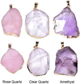 img 3 attached to Enhance Your Necklace Creations with JIC Gem's 6pcs Gold Plated Natural Gemstone Pendant Collection - Irregular Shaped Healing Crystal Quartz Stones for Jewelry Making