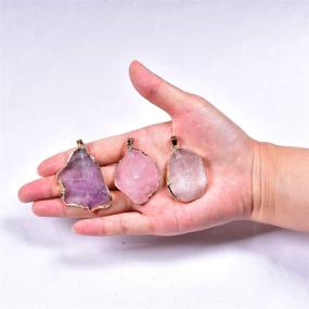 img 1 attached to Enhance Your Necklace Creations with JIC Gem's 6pcs Gold Plated Natural Gemstone Pendant Collection - Irregular Shaped Healing Crystal Quartz Stones for Jewelry Making