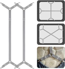 img 4 attached to 🛏️ ACEDÉCOR Ремни для простыней на резинке, регулируемые скобы для удержания простыней на месте, фиксаторы простыней для углов, подходят для матрасов с размерами Twin, Full, Queen, King Size (Светло-серый)