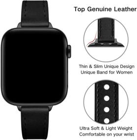 img 2 attached to 📱 Тонкий ремешок OUHENG - натуральная кожаная замена узкого ремешка для Apple Watch SE Series 7 6 5 4 3 2 1 - черный/черный - 41 мм 40 мм 38 мм.