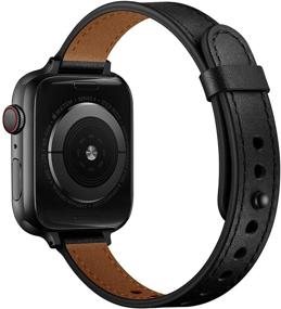 img 3 attached to 📱 Тонкий ремешок OUHENG - натуральная кожаная замена узкого ремешка для Apple Watch SE Series 7 6 5 4 3 2 1 - черный/черный - 41 мм 40 мм 38 мм.