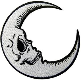 img 1 attached to Luna Patch: Grinning Skull Face Embroidered Moon Applique - Iron On/Sew On Emblem for Versatile DIY Crafting!