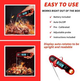 img 3 attached to 🔥 Waterproof Instant Read Meat Thermometer with LCD Backlight, Calibration, Magnet - Ideal for Cooking, Candy, Food, BBQ, Grill, and Oven