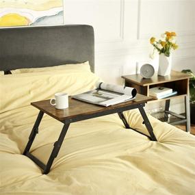 img 2 attached to SONGMICS Laptop Desk: Adjustable Bed Sofa Table with Tilting Angles, Rustic Brown ULLD104BY - 23.6 x 13.8 Inches