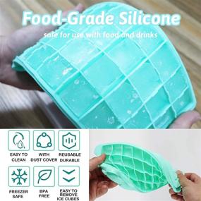 img 2 attached to 🧊 FADIKX 36-Cavity Silicone Ice Cube Tray With Lid, Scoop, Tongs, Funnel, and Container for Freezer, Chilled Drinks, Whiskey, Cocktails, Food - Blue or Green