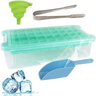 🧊 fadikx 36-cavity silicone ice cube tray with lid, scoop, tongs, funnel, and container for freezer, chilled drinks, whiskey, cocktails, food - blue or green logo