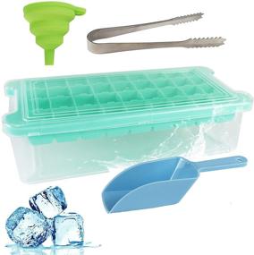 img 4 attached to 🧊 FADIKX 36-Cavity Silicone Ice Cube Tray With Lid, Scoop, Tongs, Funnel, and Container for Freezer, Chilled Drinks, Whiskey, Cocktails, Food - Blue or Green