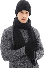 img 3 attached to Stay Warm and Connected with ecodudo Ribbed Knit Beanie Hat Scarf Touch Screen Gloves Set for Men and Women