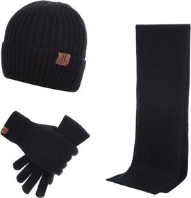 img 4 attached to Stay Warm and Connected with ecodudo Ribbed Knit Beanie Hat Scarf Touch Screen Gloves Set for Men and Women