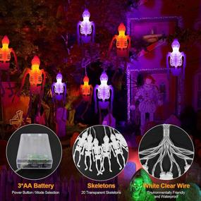 img 3 attached to JXLEDAYY Halloween Decoration Outdoor - Battery Operated 20Pcs Skeleton Lights with 2 Modes - 20 🎃 LED 10ft Orange and Purple Halloween String Light Indoor for Room, Home, and Outdoor Decorations - 1 Pack