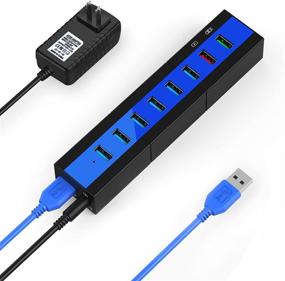 img 4 attached to 🔵 K&ZZ USB 3.0 Hub - Powered USB 3.0 Hub with 6 Data Ports & 2 Charging Ports - High Speed USB Port Expander for Laptop, PC, Mobile HDD, USB Flash Drive - Blue