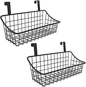 img 1 attached to 🧺 Black Wire Wall Hanging Storage Baskets with Adhesive - 2 Pack for Kitchen, Bathroom, Bedroom