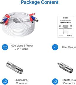 img 3 attached to 💻 ZOSI 2-Pack 100ft 2-in-1 Video Power Cable for Surveillance Camera Systems - BNC Extension Cables with 2X BNC Connectors and 2X RCA Adapters (White Color)