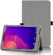 📱 grey pu leather stand cover with pen holder for metroby t-mobile alcatel joy tab 2 8-inch tablet 2020, caweet protective case (model 9032z) logo