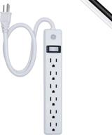 ge 6-outlet power strip with 2 ft extension cord and heavy duty plug: ul listed, grounded, integrated circuit breaker, 3-prong, wall mount - white logo