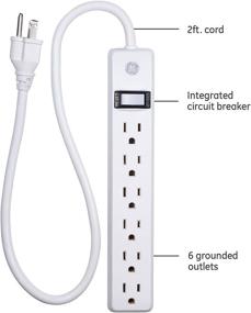img 3 attached to GE 6-Outlet Power Strip with 2 Ft Extension Cord and Heavy Duty Plug: UL Listed, Grounded, Integrated Circuit Breaker, 3-Prong, Wall Mount - White