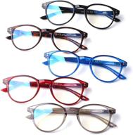 👓 5-pack computer reading glasses - retro round frame blue light blocking eyeglasses for women and men - comfortable readers with enhanced seo logo