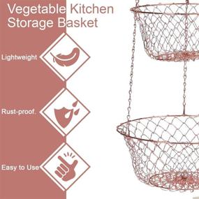 img 1 attached to 🍎 Hanging Fruit Basket, Malmo 3-Tier Wire Vegetable Kitchen Storage Hanger with Copper Coating