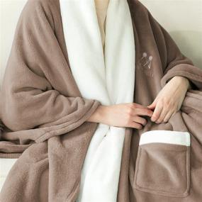 img 1 attached to 🧥 Kingole Flannel Fleece Wearable Blanket with Sleeves for Adults - Cozy and Soft Plush Throw with Pockets, Perfect for Men and Women, Warm Wrap for Sofa, Lounge, Home Office - Machine Washable, Brown