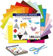 vibrant origami paper set with 180 double-sided sheets for kids crafts - 20 vivid colors, spring scissor included! logo