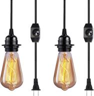 industrial style pendant lighting kit - elibbren vintage plug in hanging light, e26 e27 lamp socket, 12.14ft twisted textile black cord with dimmable on/off switch plug in lamp fixture - pack of 2 logo