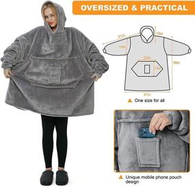 img 1 attached to 🧥 Super Soft Oversized Blanket Hooded Blankets for Adults: Stay Cozy and Warm with Sleeves, Giant Pocket, and Hoodie (Dark Grey)