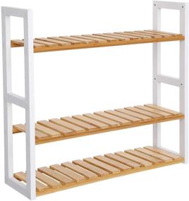 img 4 attached to 🛀 SONGMICS Bamboo Bathroom Shelves: 3-Tier Adjustable Layer Rack for Towels and Utility Storage, Natural + White