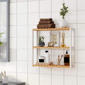 img 1 attached to 🛀 SONGMICS Бамбуковые ванная полки: 3-уровневая регулируемая стойка для полотенец и хранения предметов, натуральный + белый