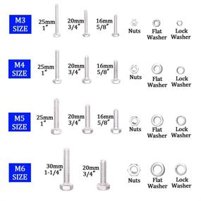 img 3 attached to 🔩 665-Piece M3 M4 M5 M6 Stainless Steel Flat Hex Head Screws, Bolts, Nuts, and Flat Gasket Spring Washers Assortment Set by Glarks