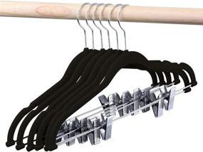 img 4 attached to 👗 24 Pack Velvet Skirt Hangers with Clips - Non Slip Ultra Thin Pants Hangers for Space Saving - Black