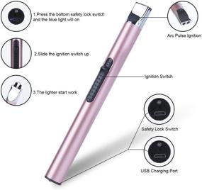 img 3 attached to GUANGJU Rose Gold Candle Lighter: Windproof Rechargeable USB Lighter with Safety Switch - Ideal for Candle, Home, Kitchen, Grill, BBQ.