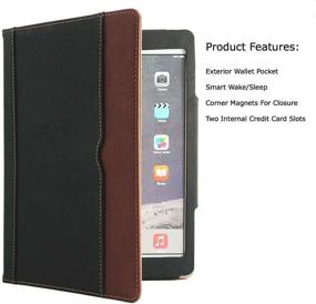 img 2 attached to 📱 Enhanced Black and Tan Apple iPad Air 9.7 Model Soft Leather Wallet Smart Cover with Sleep/Wake Feature Flip Case