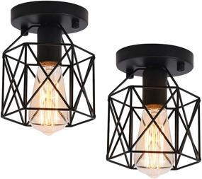 img 4 attached to LeminFan Retro Metal Industrial Semi-Flush Mount Ceiling Lights Fixture - E26, 2 Pack - Perfect for Hallway, Dining Room, Bedroom, Balcony, Living Room - Black