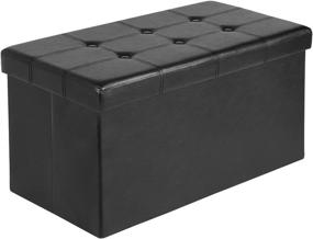 img 3 attached to 🪑 Faux Leather Folding Ottoman Bench - Versatile Storage Chest, Footrest, and Seat in Black (30")