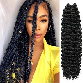 img 4 attached to 🌺 AU-THEN-TIC Passion Twist Hair: 6 Packs of 22 Inch Water Wave Crochet Braids for Bohemian Goddess Locs - Synthetic Hair Extensions in 1B-Off Black