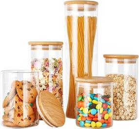 img 4 attached to 🍶 Airtight Glass Canister Set with Bamboo Lid - Perfect for Coffee, Pasta, Flour, Sugar, Candy and More - 5-Piece Set in Various Sizes: 0.5L, 0.6L, 0.8L, 1L, and 1.5L