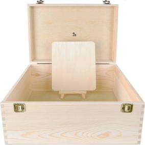 img 4 attached to DIY Decorative Unfinished Pine Wood Box with Hinged Lid - Handcrafted Storage Box for Crafts - Includes Wood Postcard and Card Holder Stand - Size: 12.9x9.9x6.8 inches