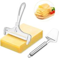 🧀 adjustable thickness cheese slicers - set of 2, stainless steel cheese cutters with wire, ideal for soft, semi-hard, hard cheeses, perfect kitchen tool for cooking (silver) logo