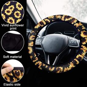 img 2 attached to 🌻 BQTQ 10-Piece Sunflower Car Seat Cover Set: Complete Car Decoration with Seat Covers, Headrest Covers, Steering Wheel Cover, and Seat Belt Covers