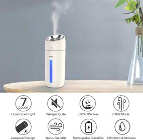 img 4 attached to 🌬️ Sichy Mini Portable Cordless Humidifier - Small Cool Mist Travel Humidifier with 7 Colors LED Light, USB Rechargeable Personal Desktop Humidifier for Baby Bedroom, Travel, Office, Home, Car